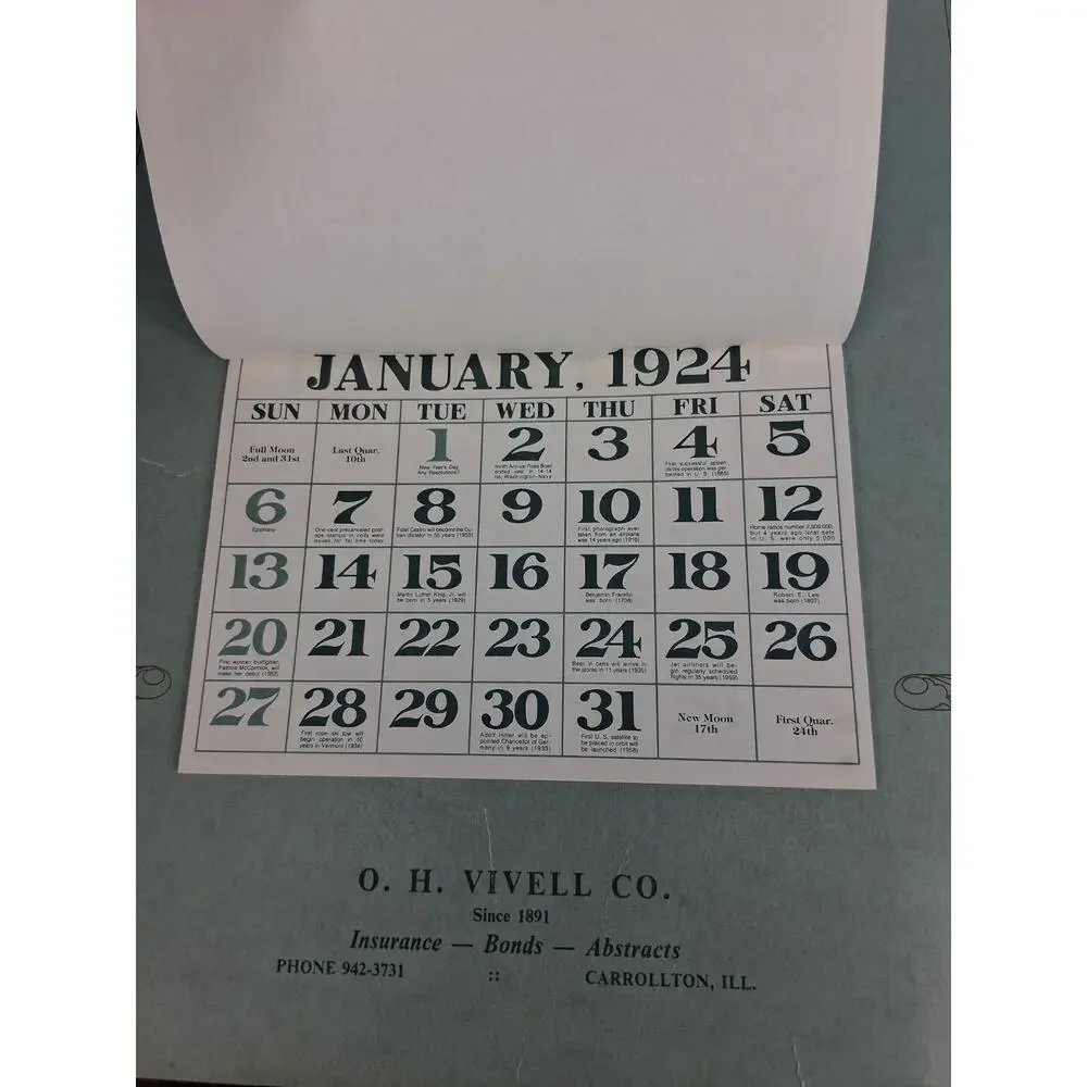 1924 Calendar Claudia O.H. Vivell Co. Antique Day Tracker Beautiful Victorian
